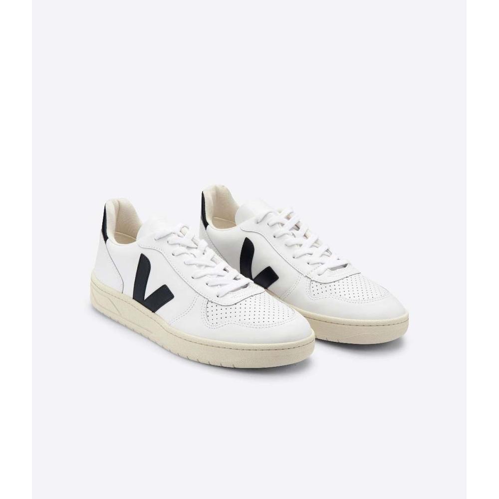 Veja V-10 LEATHER Sneakers Dames White/Black | BE 663MQZ